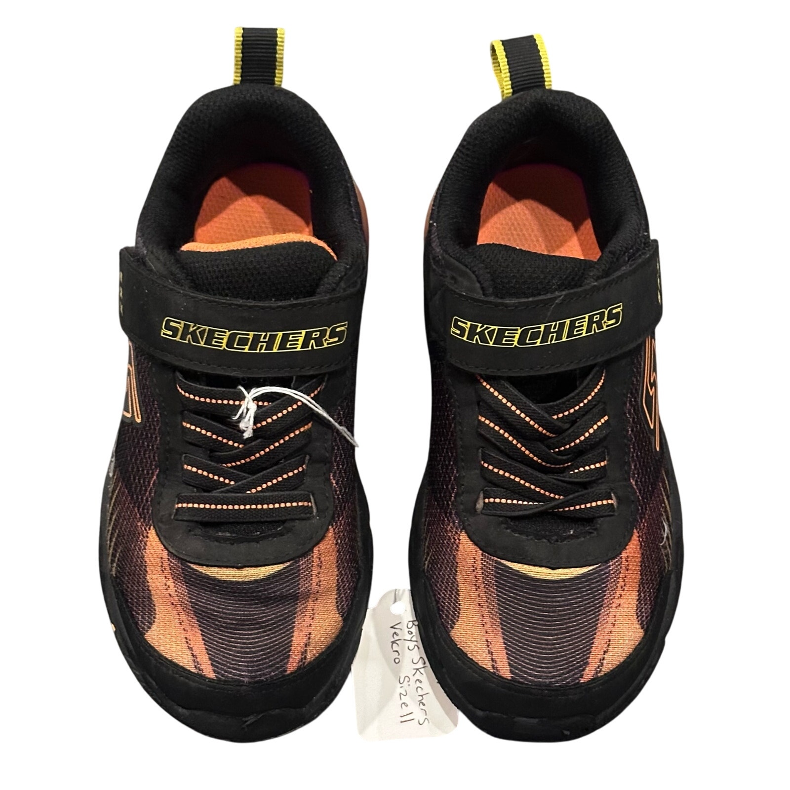 Skechers Velcro Boys Size 11 Black, Orange, & Yellow Sneakers, Athletic Shoes